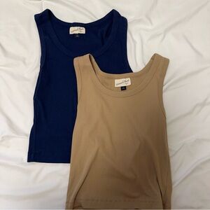 Universal Thread navy blue and tan scoop neck tan tops.